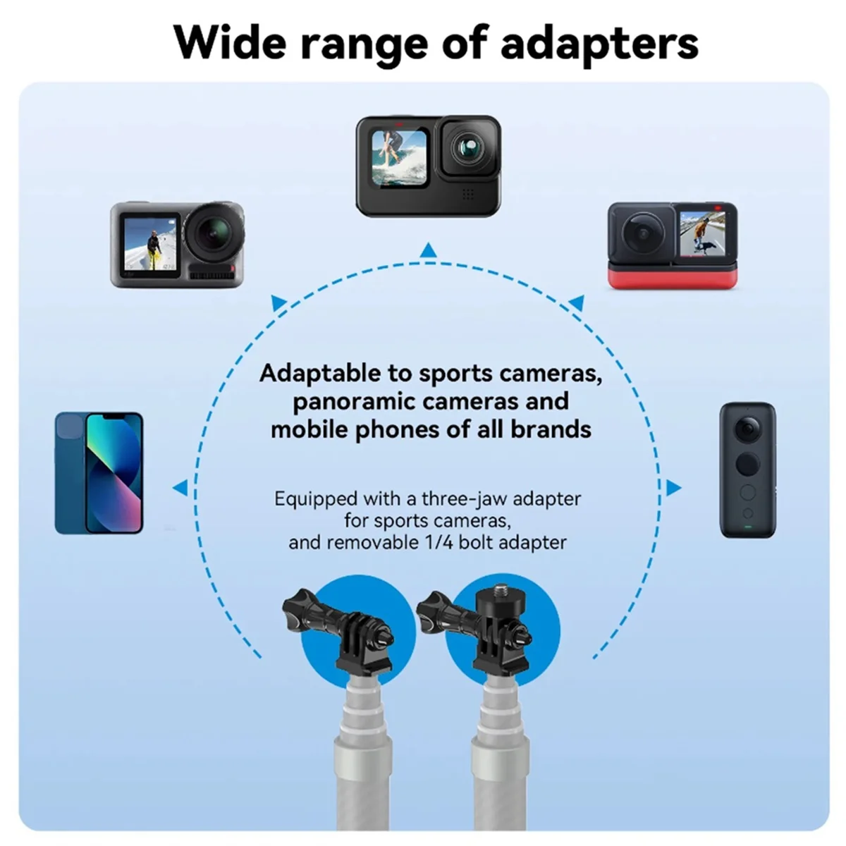 Профессиональный монопод для селфи TELESIN из углеродного волокна 1,2 м, выдвижной с винтом 1/4 для GoPro Insta360 Osmo