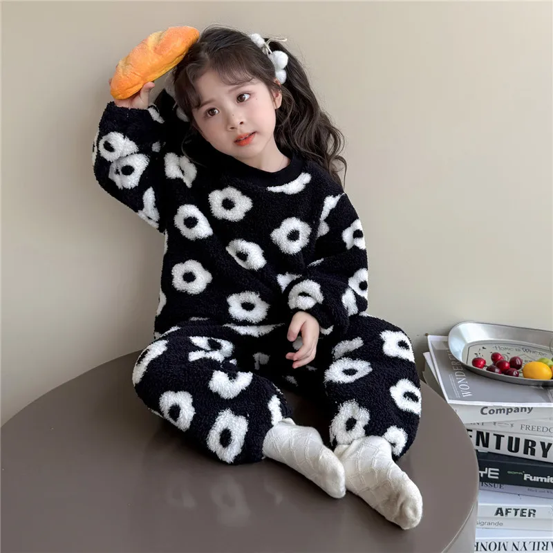 

Girls Pajamas Set 2025 New Autumn and Winter Children's Baby Girl Casual Loungewear Warm Loungewear Set