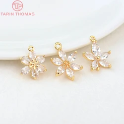 (908)4PCS 18.5*13.5MM 24K Gold Color Brass with Zircon Flower Charms Pendants High Quality Diy Jewelry Findings Accessories