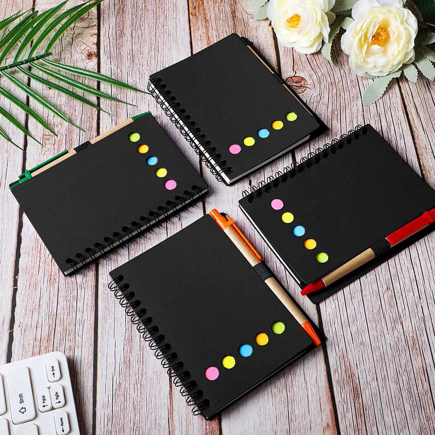 A19E-Pack Of 8 Lined Spiral Notebook Kraft Cover Notepad Notepad With Pen In Stand Page Markers Sticky Notes Color Index Tabs