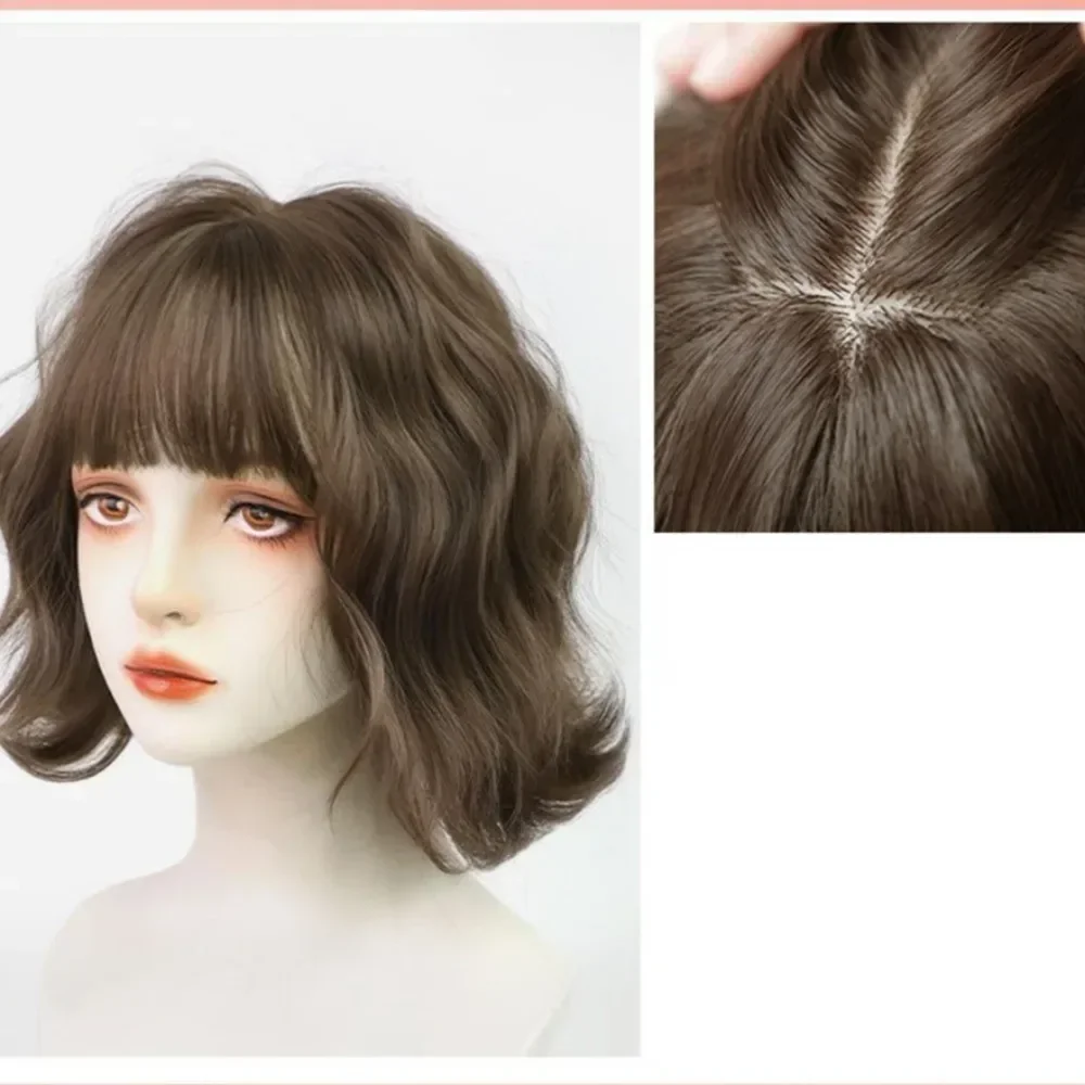 Brown Black Short Wool Curly Synthetic Wig Simulation Girls Cosplay Full Head Cover Props