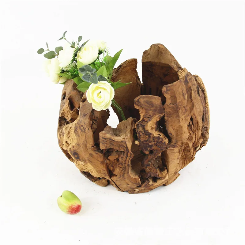 

Wood hand-carved, hollow flower pots, home furnishings and gardening, modern art ornaments