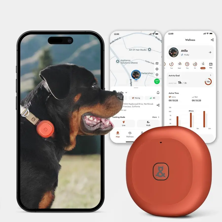 

GPS Bluetooth Pet Tracker for Cats amp Dogs RealTime Tracking, Virtual Fence, IP67 Waterproof, Up to 60Day Battery, Health Monit