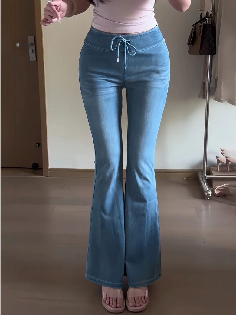 Fashionable Comfortable Slim Fit High Waist Bell Bottom Jeans Casual Thin Denim Yoga Pants Butt Lifting Hip Enhancing Summer ...