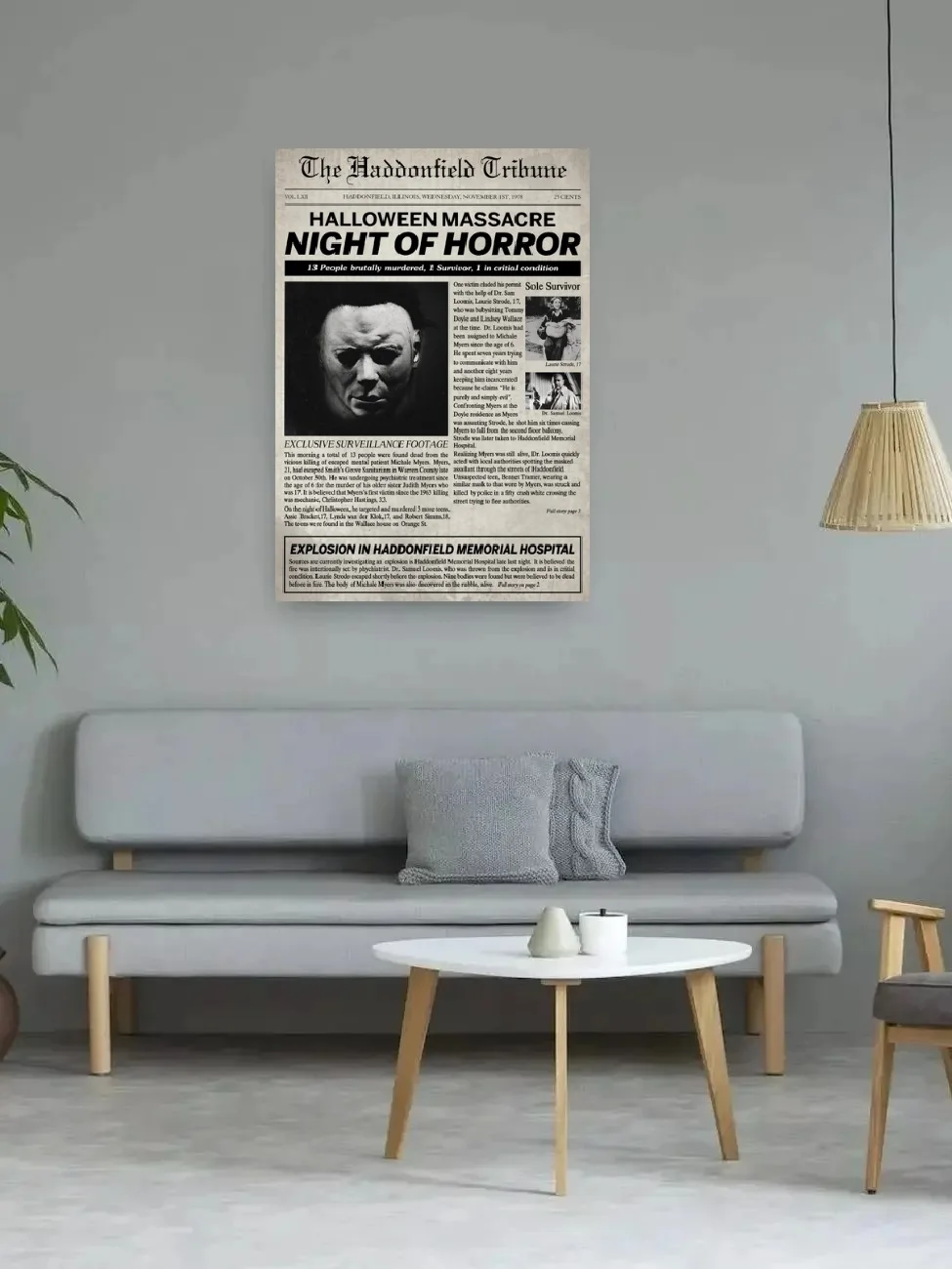 Halloween Haddonfield Herald Halloween Night Massacre Michael Myers, Art Picture Print Silk Poster, Home Wall Decor