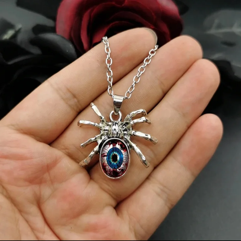 Punk Gothic Vampire Spider Necklace Women Pagan Alternative Jewelry Accessories Horror Bloodstained Eyes Spider Pendant Choker