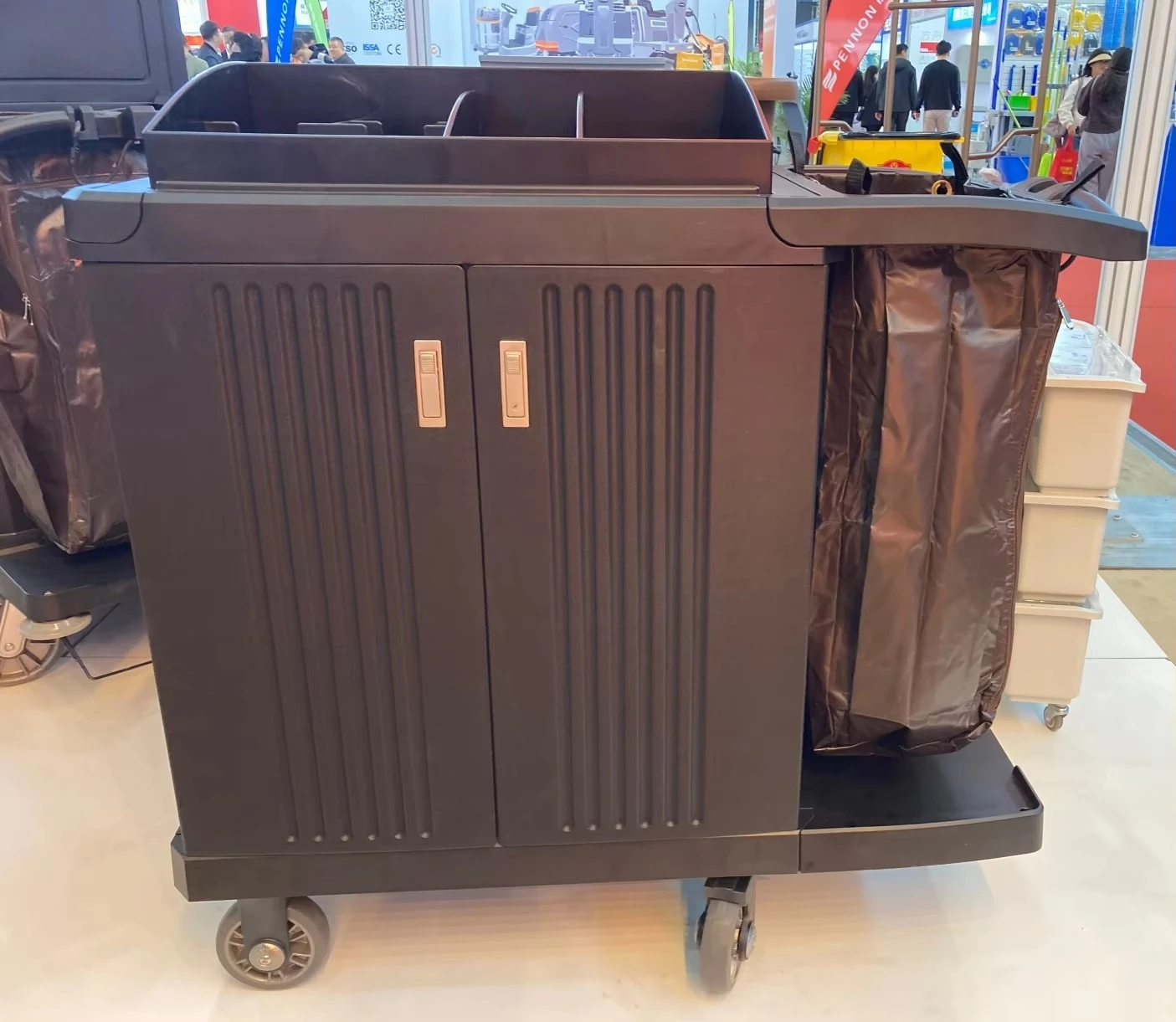 Multi-Purpose Hotel Room Utility Cleaning Trolley Cart with Vinyl Bag Plastic Housekeeping Cart for Laundry Use