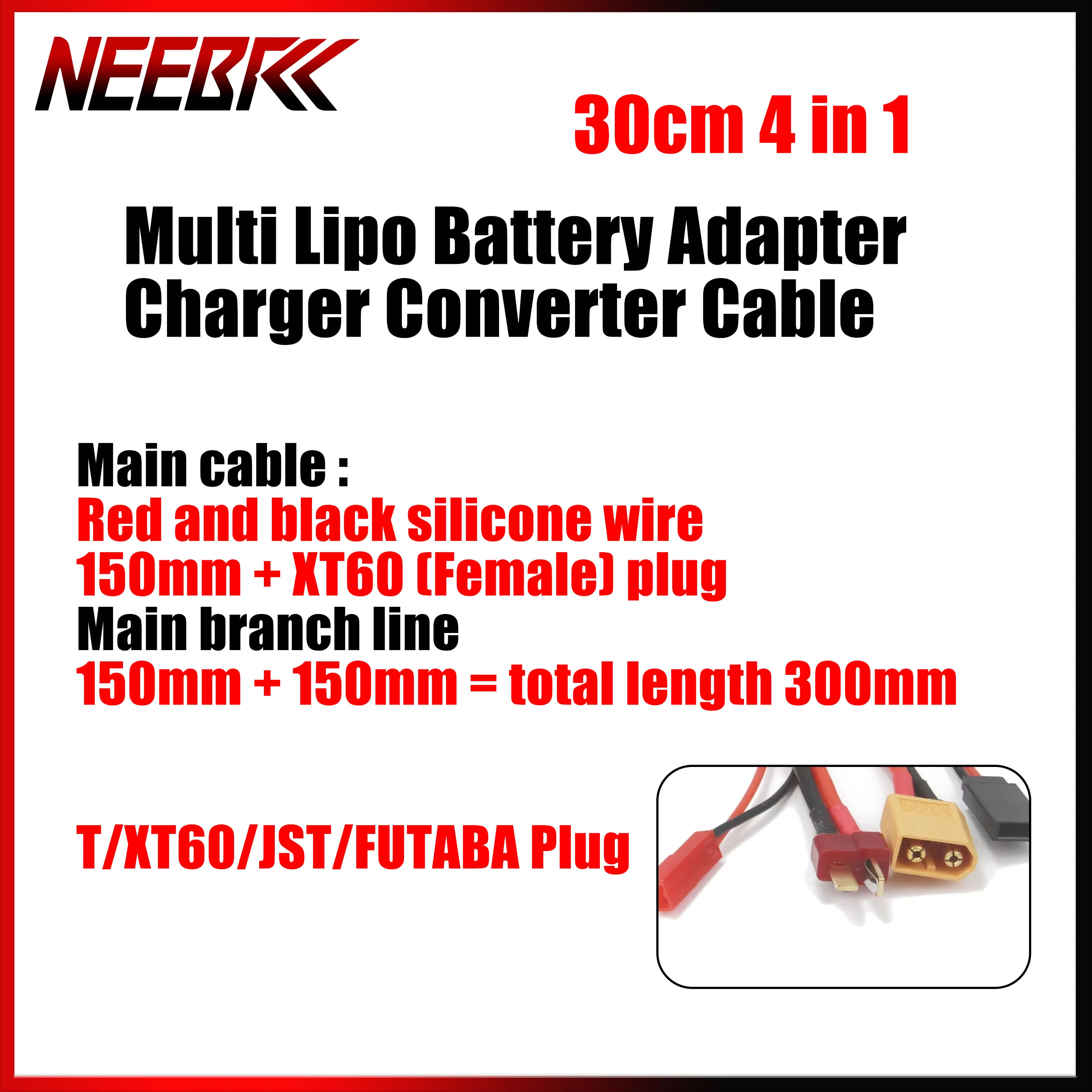 

4 in 1 30cm Multi Lipo Battery Adapter Charger Converter Cable T/XT60/JST/FUTABA Plug for IMAX B6 B6AC RC Model Car Part Toy