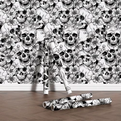 Halloween White Rose Skull Wallpaper Floral Peel And Stick Waterproof PVC Home Decor Furniture Refrigerator Cabinet Vinyl Decor