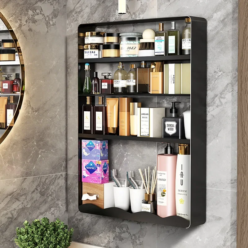 Nordic Large Capacity Makeup Wall Shelves Cosmetics Commodity Shelf Wall-mounted Free of Punch Storage Rack For Toilet Washing