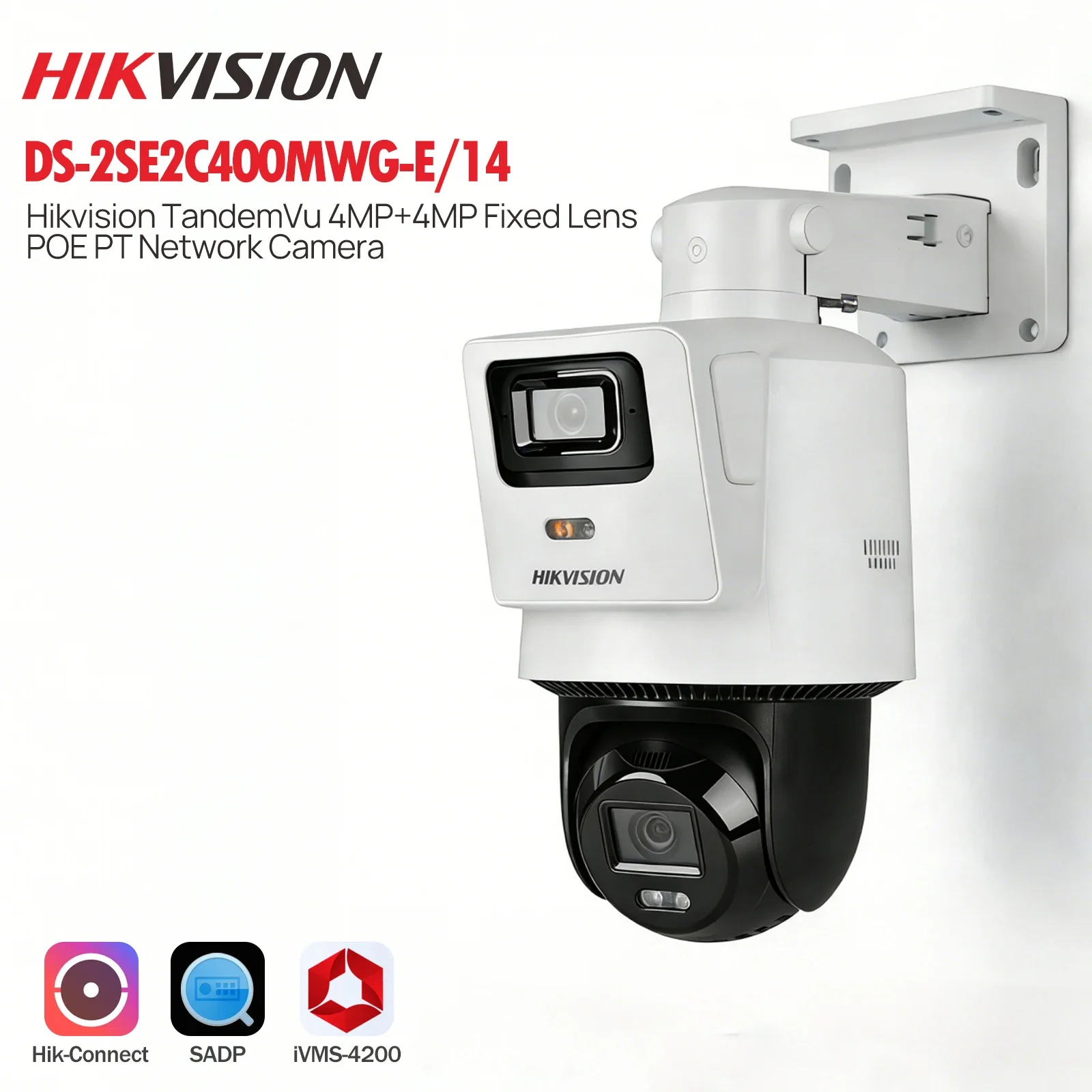 HIKVISION LOCAL+ DS-2SE2C400MWG-E/14 TandemVu Dual 4MP Smart Hybrid Light PT POE IP-Kamera ColorVu SD-Kartensteckplatz 30m IR 2-Wege-Audio IP66