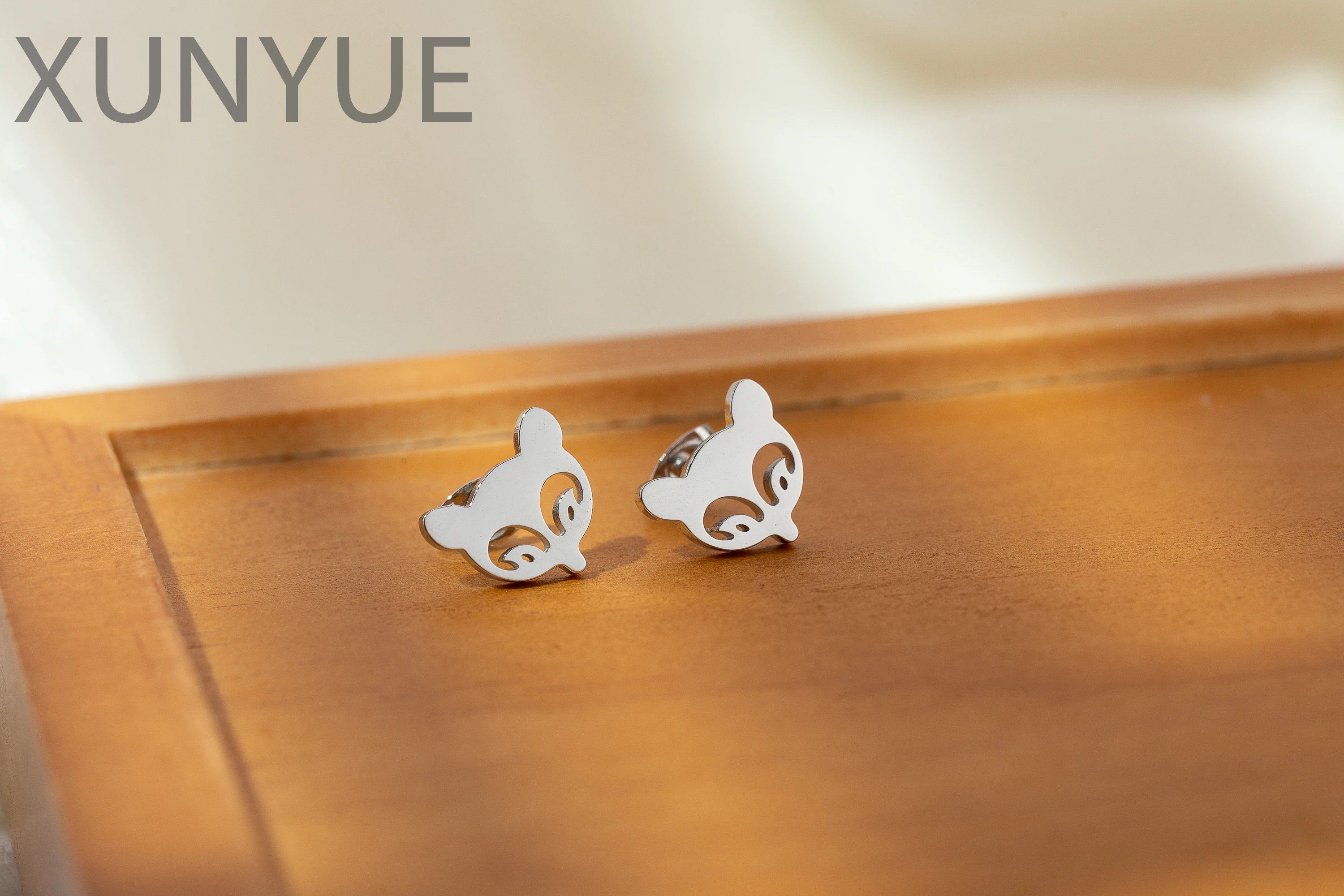 Houwu Baby Stud Earrings Stainless Steel Gold Plated Earring for Baby Anti-allergic Small Cute Fox Head Screw Back Earrings