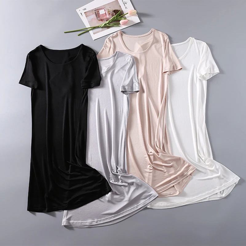 Women\'s 50% Silk 50% Viscose Knit Stretchy Short Sleeve Full Slip Sleepwear Nightgown Nightdress XS327