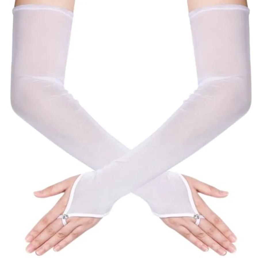 

Women's Long Fingerless Sheer Gloves Tulle Mesh Gloves for Wedding Bridal Opera Party Halloween Costume