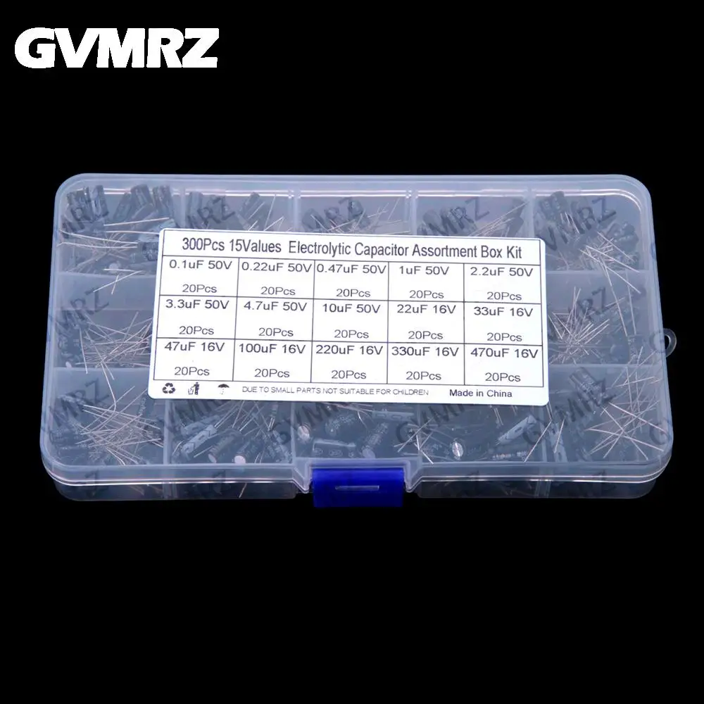 15 Valores 300 PCS Capacitores Eletrolíticos DIP 0.1UF 0.22UF 0.47UF 2.2UF 3.3UF 4.7UF 10UF 22UF 33UF 47UF 50V 16V
