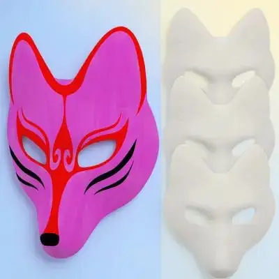 

4 Pcs Fox Mask Diy Masks Blank White Costumes Japanese-style Animal Pu Halloween Masquerade Miss