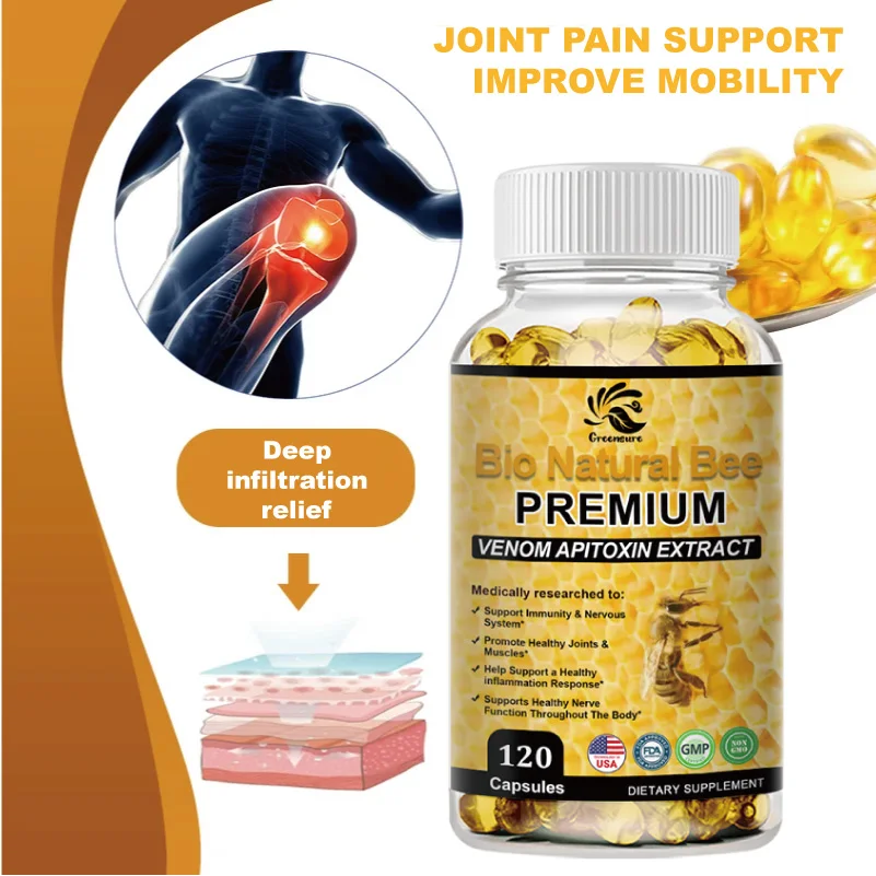 Greensure 60/120pcs Bee Venom Extract Capsules for Relieve Joint & Knee Pain Relieve Discomfort of Bones and Joint