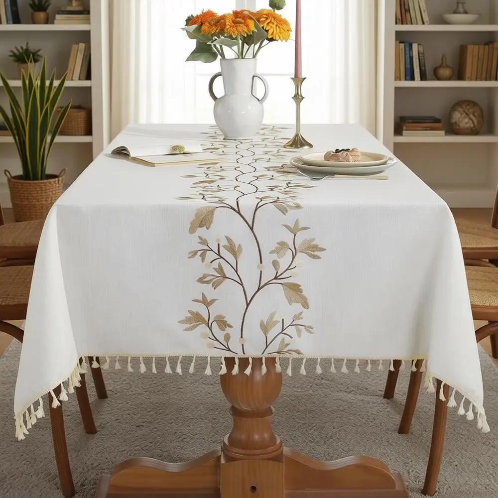 

Beige Cotton Linen Waterproof Tablecloth, 55x120 Inches, Coffee Stain Resistant, Suitable for Dining and Kitchen Tables