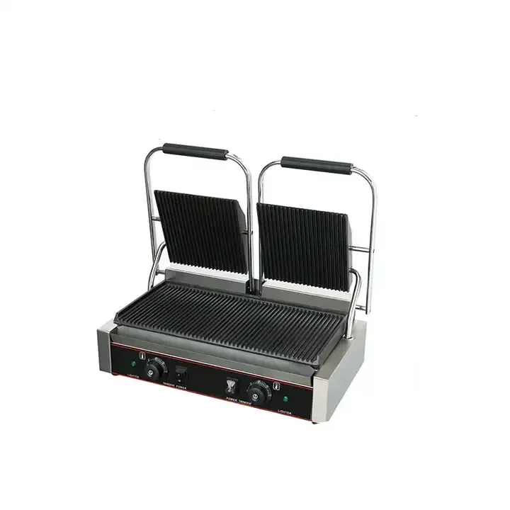 High Quality Smokeless 2 Slice Contact Grill Sandwich Press Machine Double Contact Grill Panini Grill for fast food restaurant