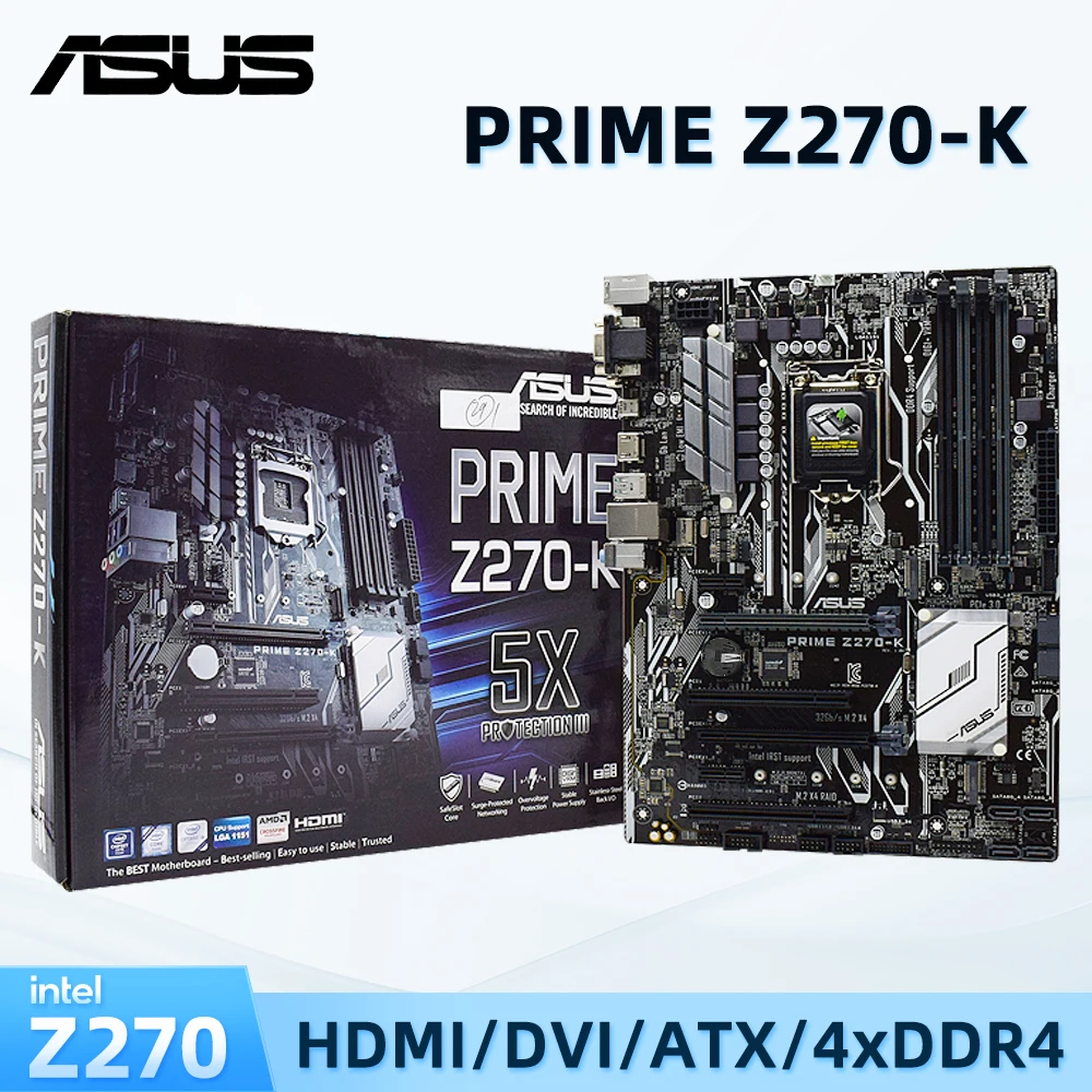 

ASUS PRIME Motherboard PRIME Z270-K With LGA 1151 Socket for 6th 7th Gen Core i3 i5 i7 Processor Supports 4x DIMM Max. 64GB DDR4