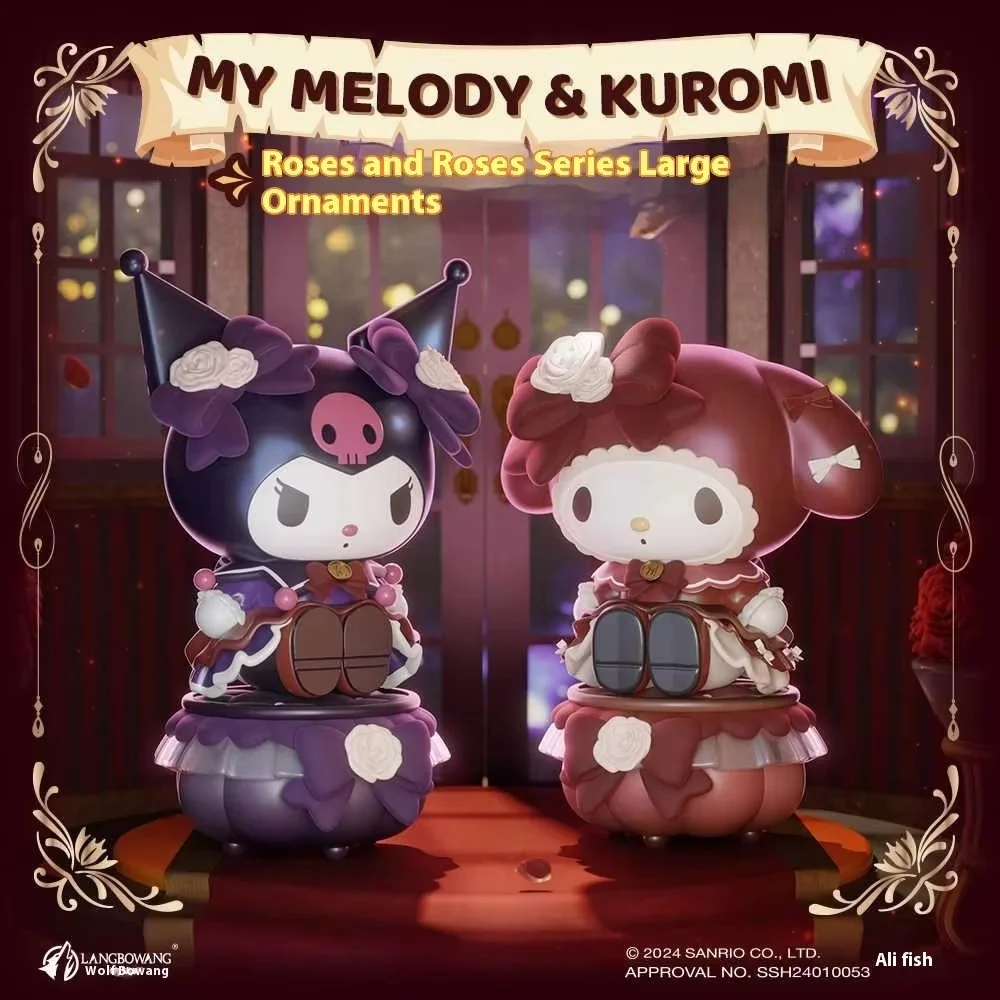 Figura de adorno grande Kawaii Sanrio Kuromi My Melody Rose y Rose, modelo de decoración bonito, juguetes, regalos de navidad y cumpleaños