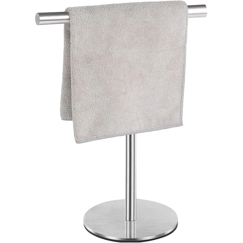 2X Brushed Finish Standing Towel Rack, Heavy Duty Base, Stainless Steel T-Shaped Hand Towel Stand For Bathroom, Kitchen.