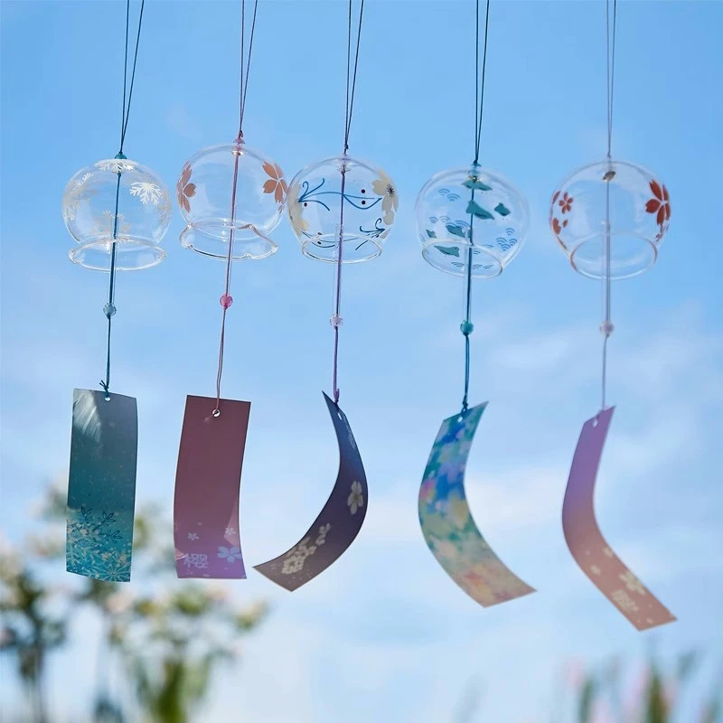 Japanese Glass Wind Chimes Cherry Blossoms Wind Bell Decoration Home Garden Wind Chime Outdoor Home Wall Accessorie Room Decor