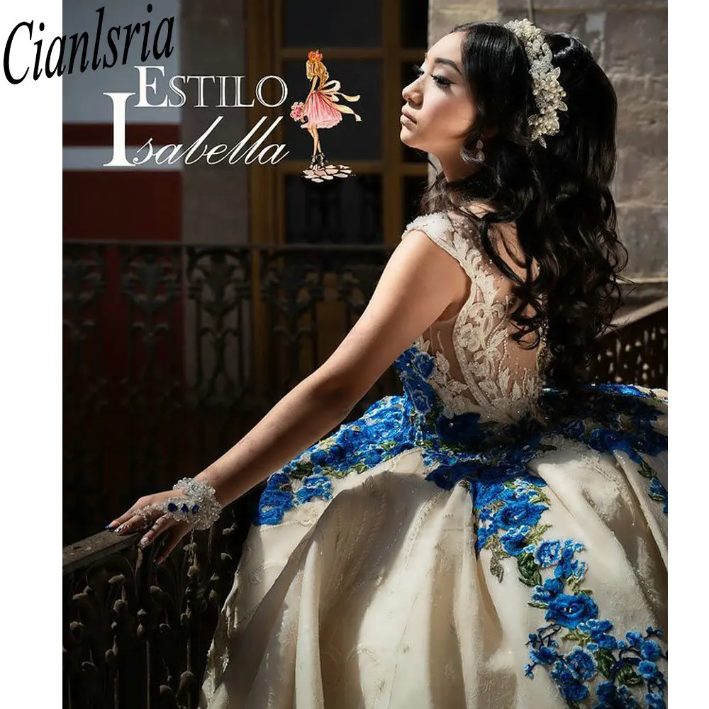 أحدث الوهم فساتين Quinceanera بلا أكمام الكرة ثوب الأزرق التطريز مخصص مشد Vestidos De XV Anos