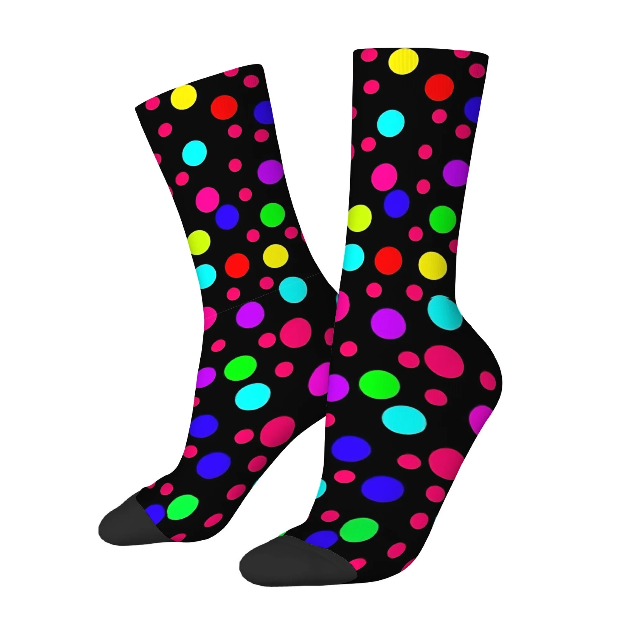 Lively Polka Dot Print Men's Mid-calf Socks Solid Black Street Style Perfect for Holiday Outfits Comfortable and Breathable