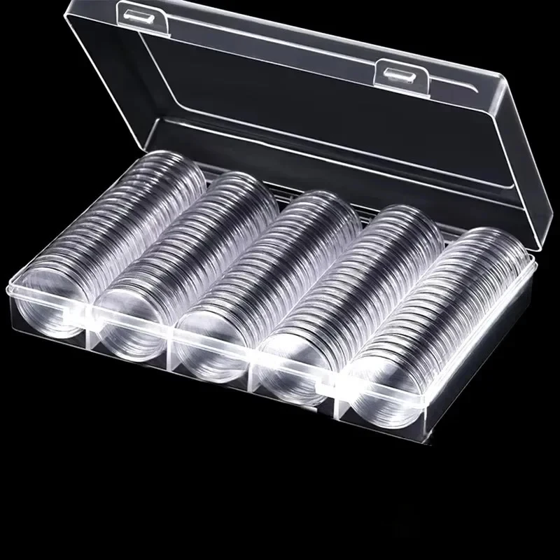 100 pièces de boîtes de rangement transparentes pour pièces de monnaie de 27 mm/30 mm, capsules de protection, conteneurs, boîtes de collection de pièces de monnaie