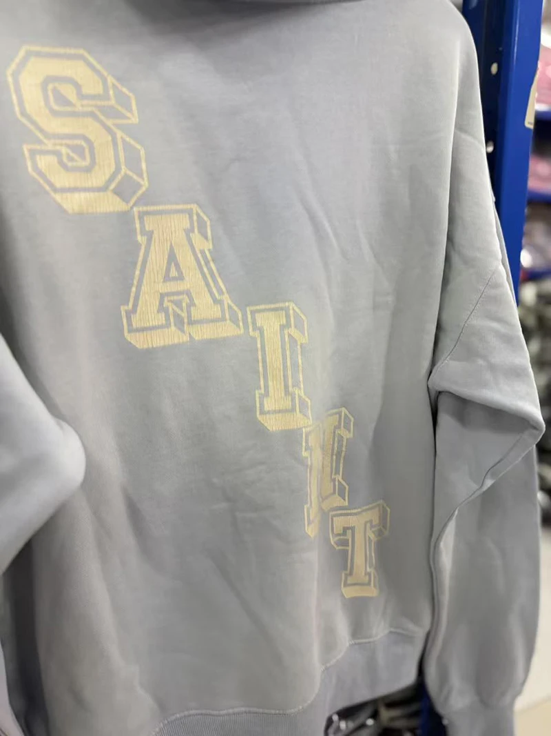 2026 New Arrival Unisex SAINT Blue Tear Print Hoodie High Quality Heavy Fabric Hooded Pullover Streetwear For Men Women