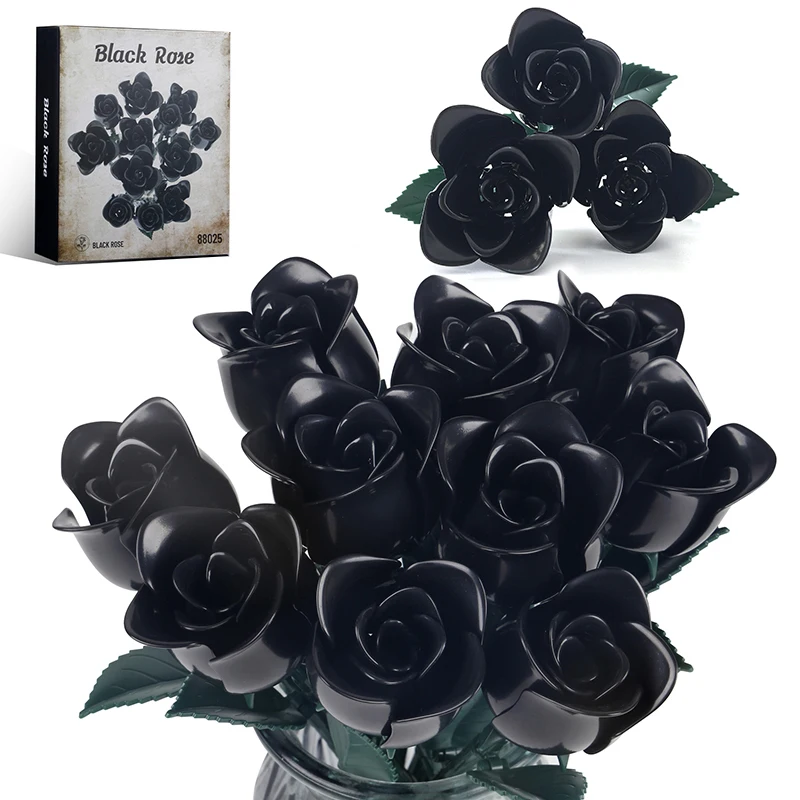 

Creative Romantic Black Rose Flower Bouquet Building Blocks Home Desk Plant Decoration Assemble Brick Toy Gift For Kid Girl Lady