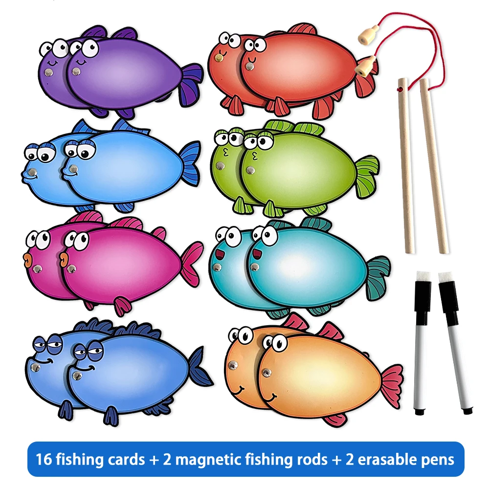 DIY Double Sides Erasable Fish Cards Magnetic Fishing Toys Montessori Educational Toys Kindergarten Primary School Teaching Aids