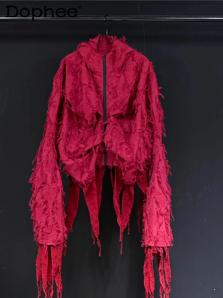 

Fashion Tassel Jackets Men's Women's Spring 2026 Loose Comfort Jackets Zipper Trendy Handsome Long Sleeve Hoodies Unique Coats