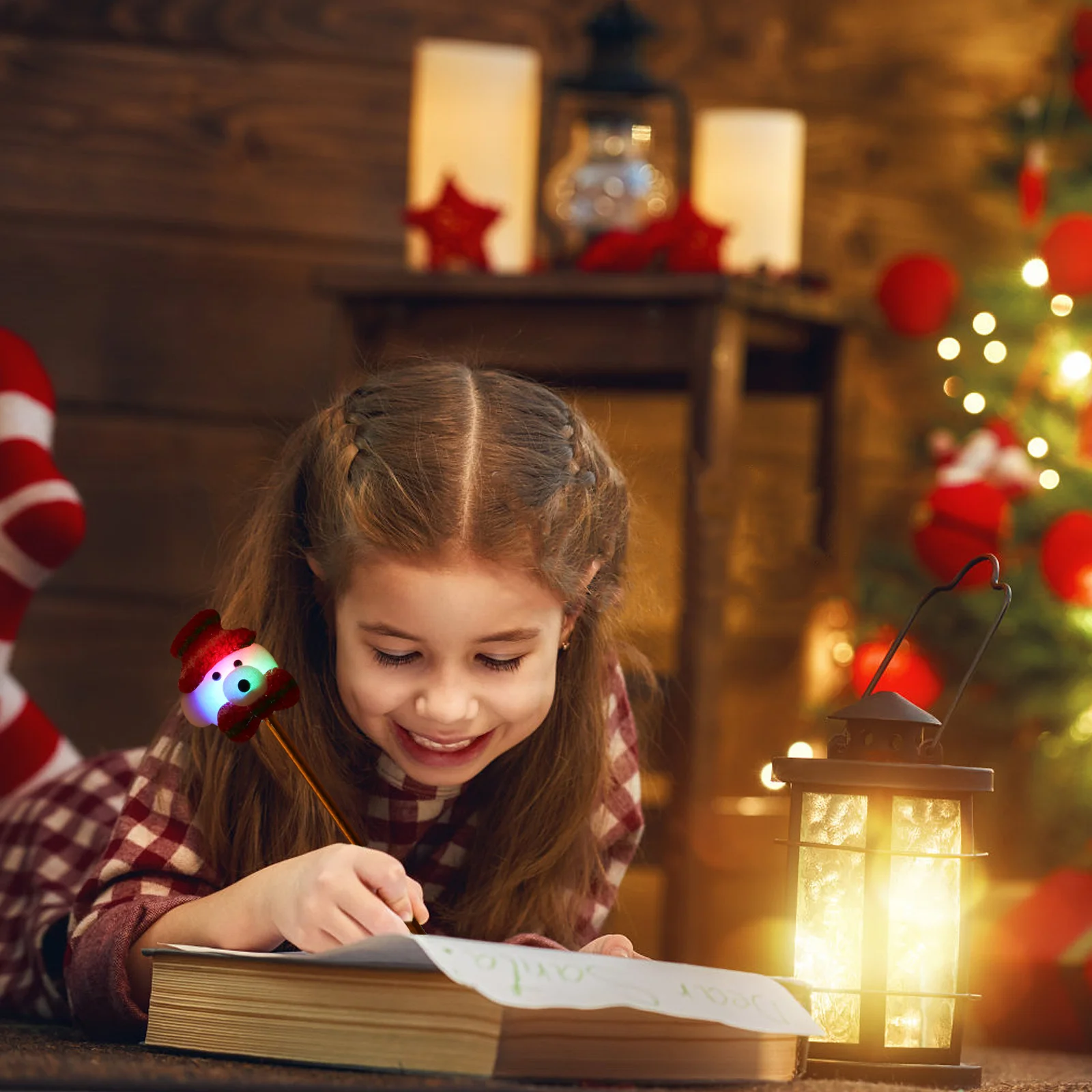 

8Pcs Luminous Christmas Ballpoint Pens Cartoon Design Smooth Writing School Supplies Pens Xmas Gift School Supplies