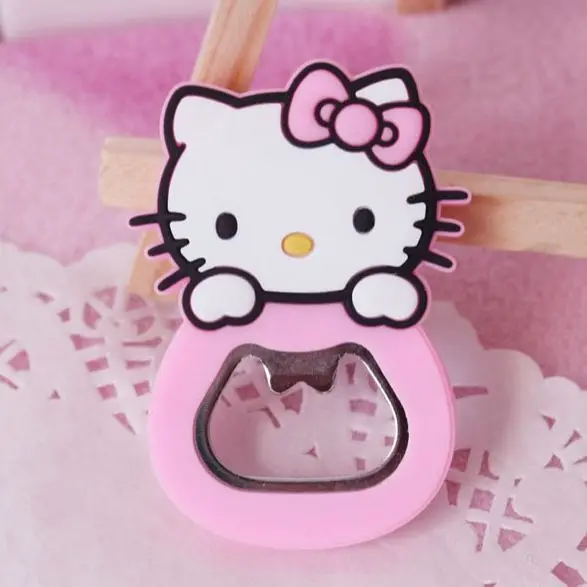 Anime Hello Kitty Bottle Opener Sanrio Silicone Multifunctional Refrigerator Magnet Opener Stainless Steel Kitchen Supplies