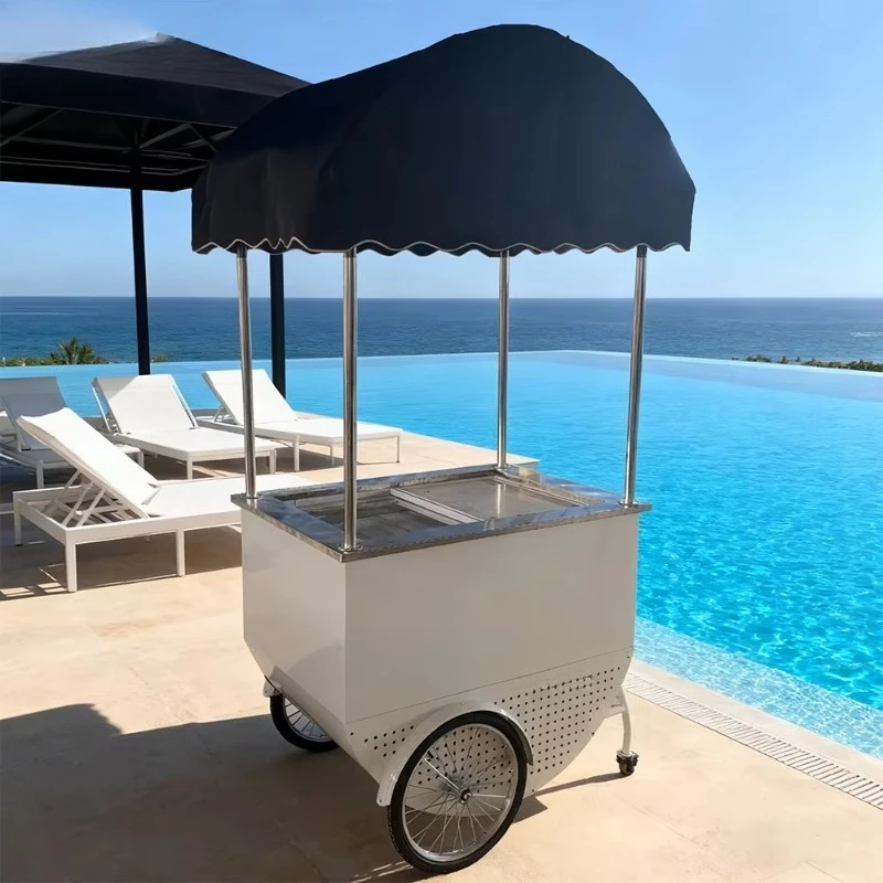 Towable Metal Ice Cream Vending Cart with Gelato Display and Freezer Fast Food Outdoor Use Rust Resistant Customized