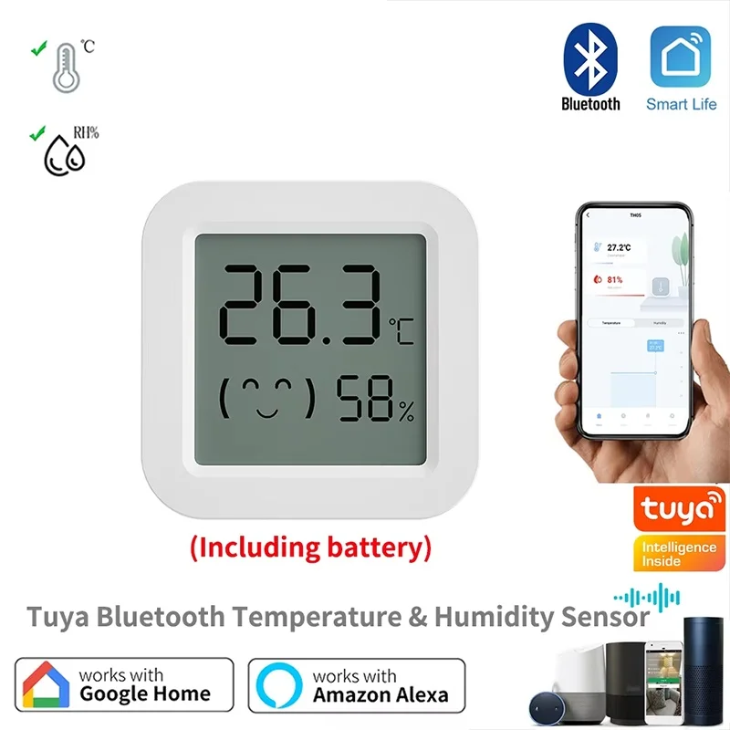 

Умный Wi-Fi мини-датчик температуры и влажности Tuya с ЖК-дисплеем для помещений, поддержка Alexa и Google Assistant