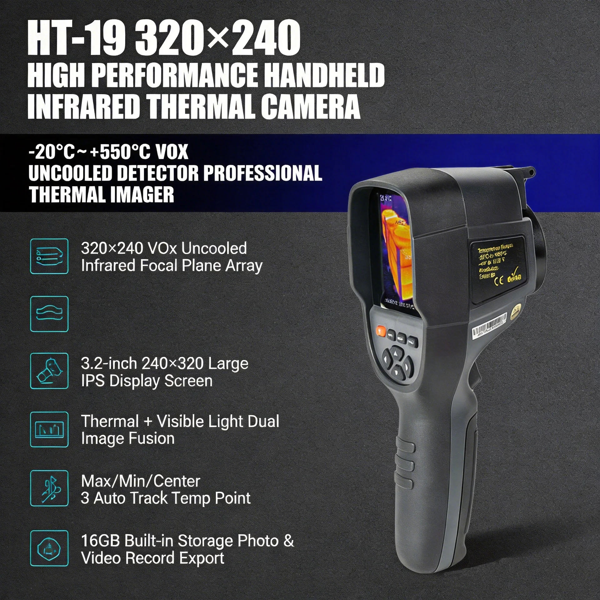 Thermal Imaging Camera 320x240 IR Infrared Thermal Imager -20~550℃ 25Hz with 3.2 LCD for Electrical HVAC Inspection