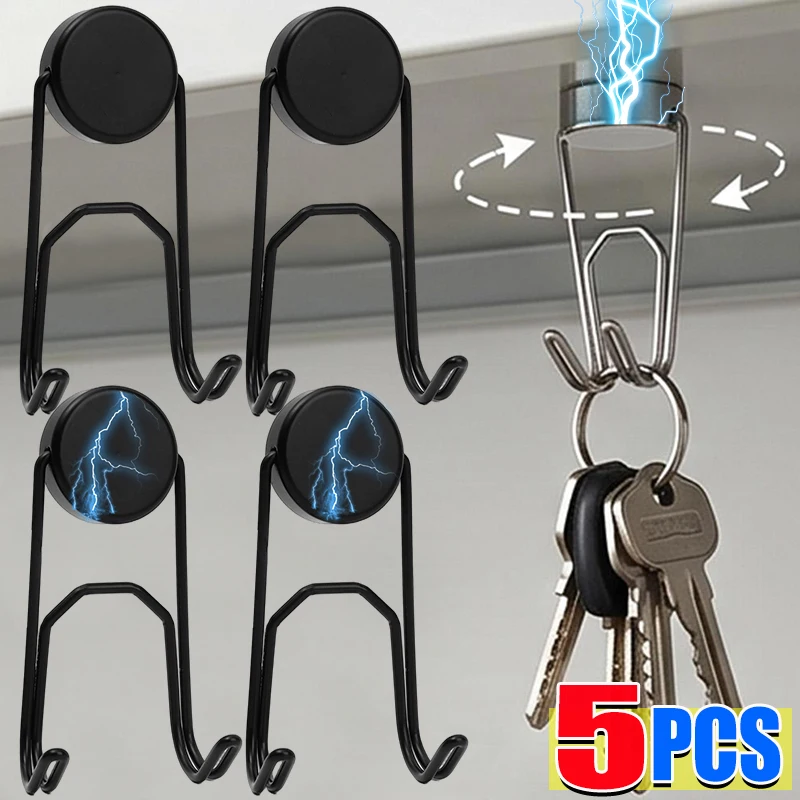 Starker Magnethaken Neodym 360° Drehbar Ohne Bohren Metallhaken Hochbelastbar für Kühlschrank Schrank Küche Wiederverwendbar Platzsparend