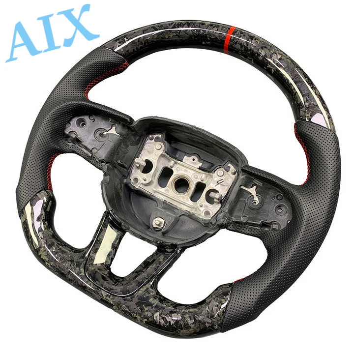 Picture 4: US Warehouse Dodge Challenger Forged Carbon Fiber Customized Steering Wheel 2015-2020 Genuine Leather Perforated Leather