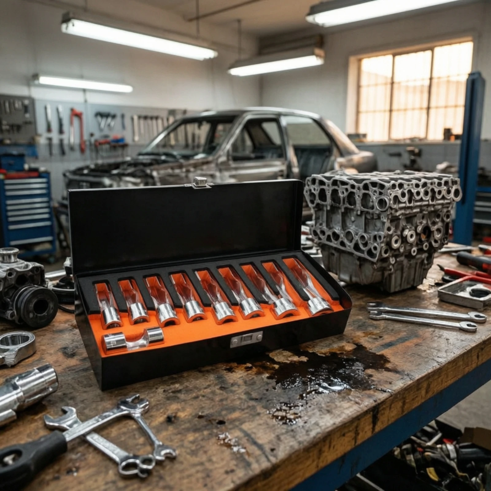 Open-End Socket Wrench with Case Portable Oil Pipe Socket Wrench Offset Spanner Professional Tool Heavy-Duty for Mechanics