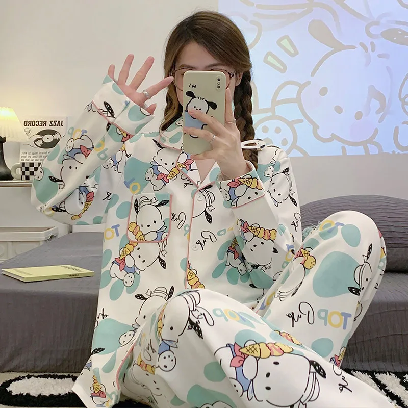 Sanrio Japanese Style Ins Pochacco Pajamas Women\'s Pure Cotton Long Sleeve 2023 New Home Furnishing Set Soft And Comfortable