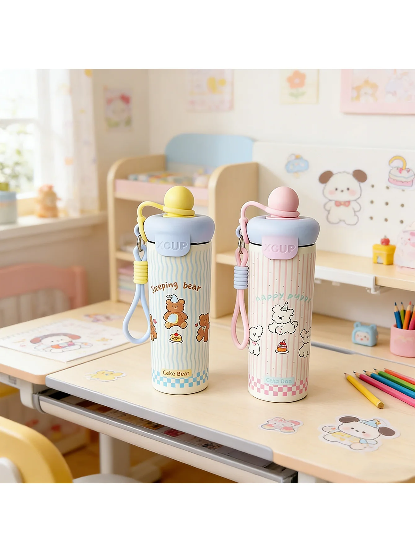 

650ml Floating Ball Straw Cup, Stainless Steel Insulated Tumbler with Food-Grade Material, Cute Lightweight Leakproof Thermos
