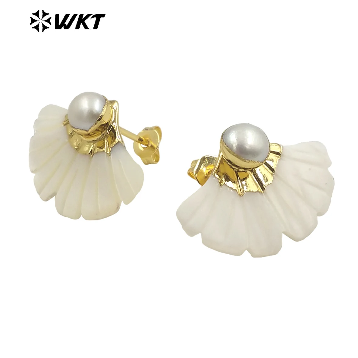 

WT-MPE094 WKT 2023 Exquisite Fan Shape Natural Shell Party Pretty Gift Earrings for birthday Trendy Pearl Accessory Hot