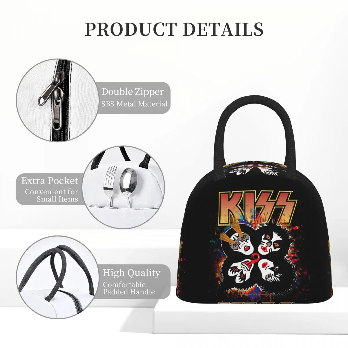 Kiss Rock Band Retor Lunchtaschen, isolierte Bento-Box, tragbare Lunchtasche, wiederverwendbare Picknicktaschen, Kühltasche für Frauen, Studenten, Arbeit