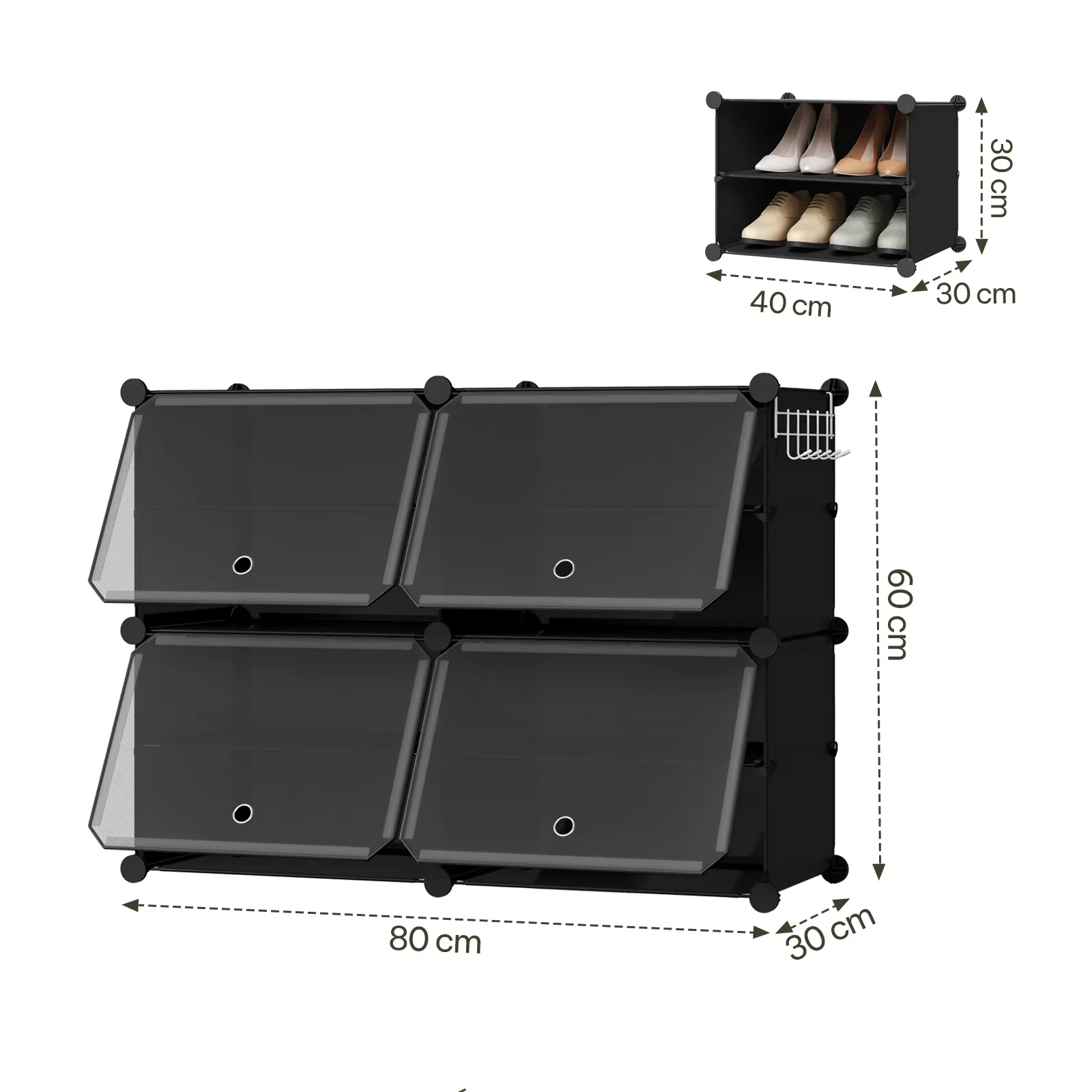 WOLTU Faltbarer Modularer DIY-Schuhschrank Transparenter PP Stapelbarer Schuhwürfel-Aufbewahrungsorganizer mit Türhaken für Flur Wohnzimmer