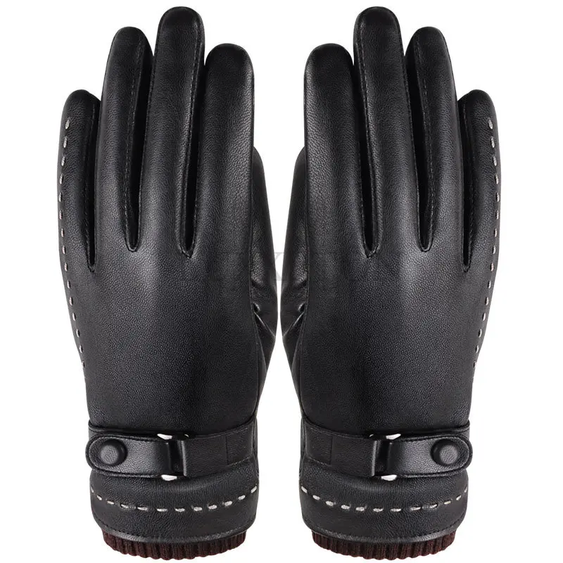 Unisex Winter Leather Gloves Cashmere Gloves Women Black Windproof Waterproof Touch Screen Gloves Men Winter Warm Fleece Mitten