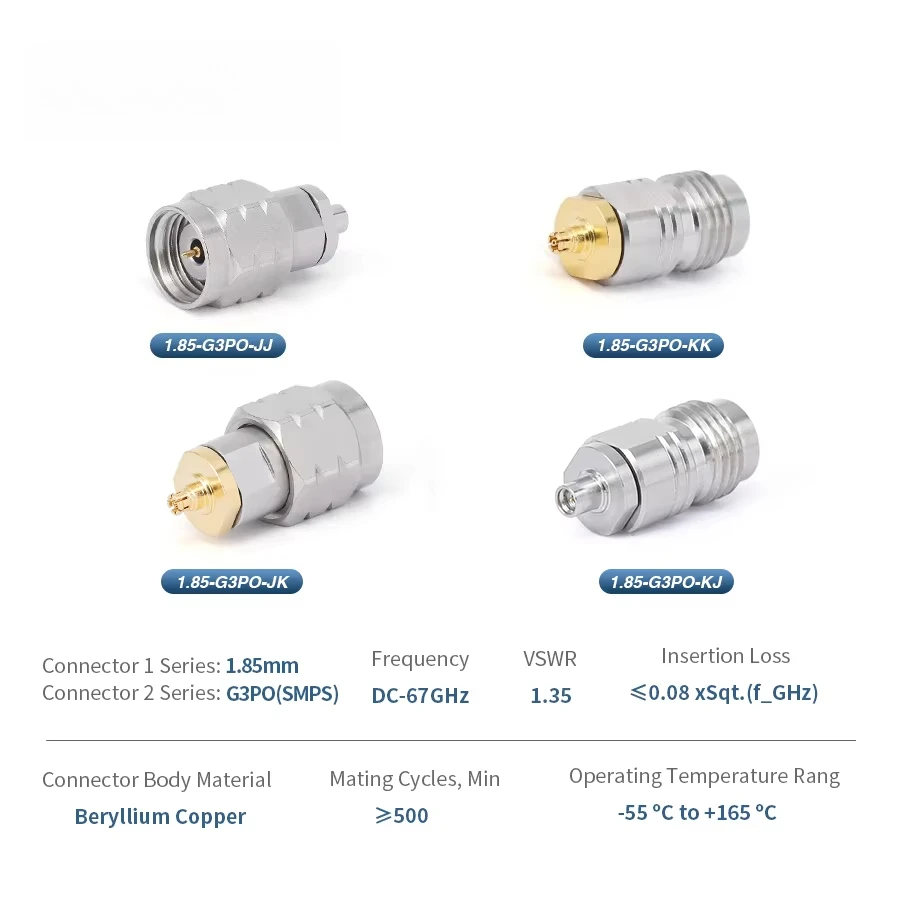 High Frequency RF Adapters Millimeter Wave 1.85mm to G3PO Stainless Steel DC-67GHz