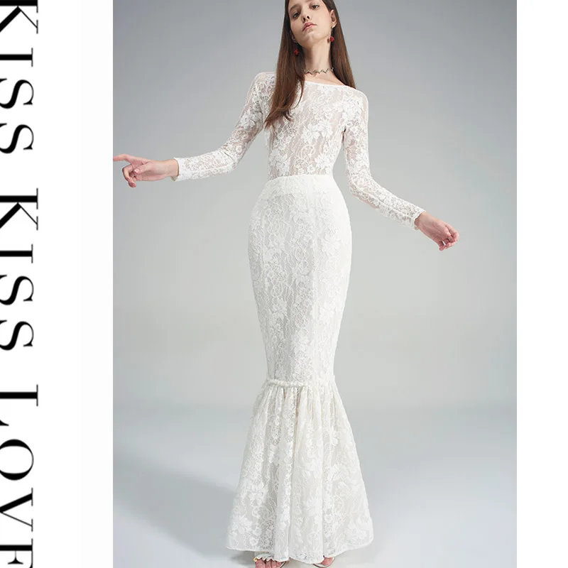 Combinaison longue élastique pour femme, nouvelle collection printemps-été, Kiss Kiss Love, dentelle ajourée, blanc, taille mi-haute, tissu en nylon